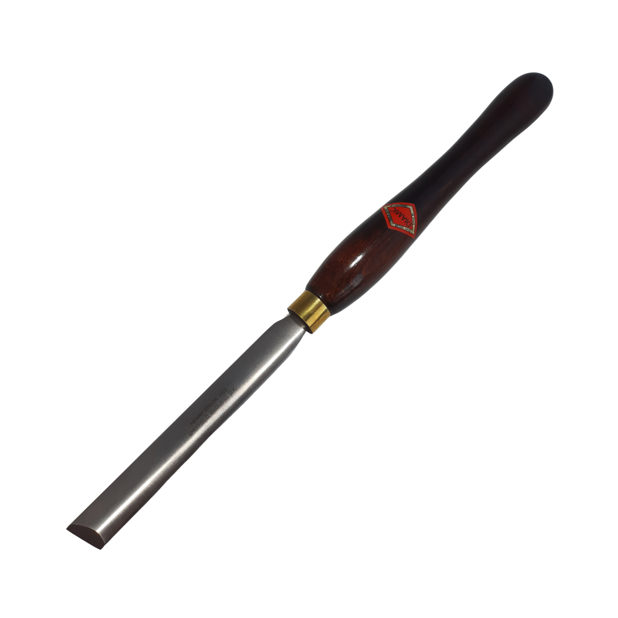 woodturning 3/4" oval chisel with high speed steel blade and wooden handle on a white background