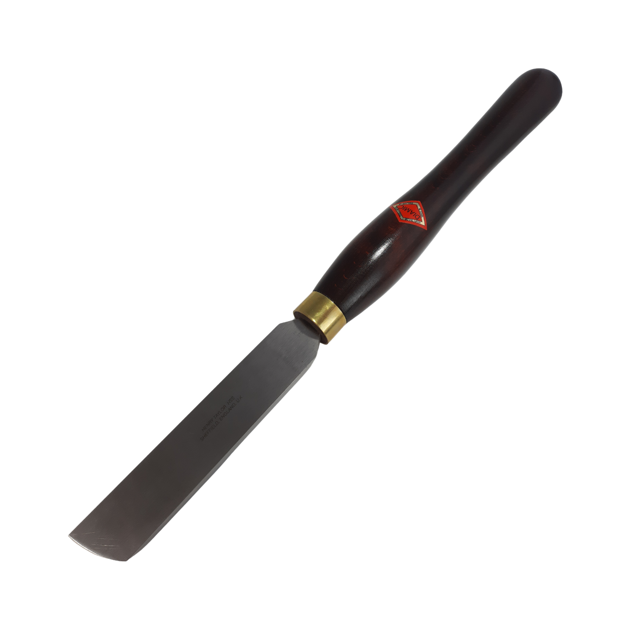 woodturning refining scraper with high speed steel blade and wooden handle on a white background