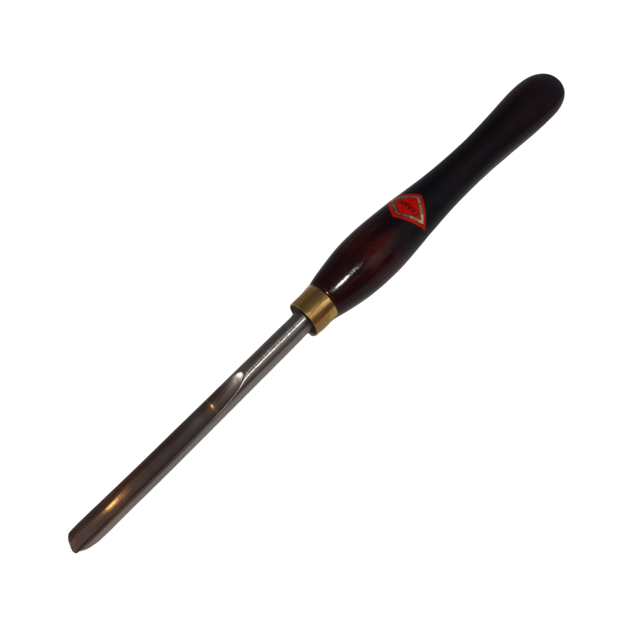 woodturning 1/2" spindle gouge with high speed steel blade and wooden handle on a white background