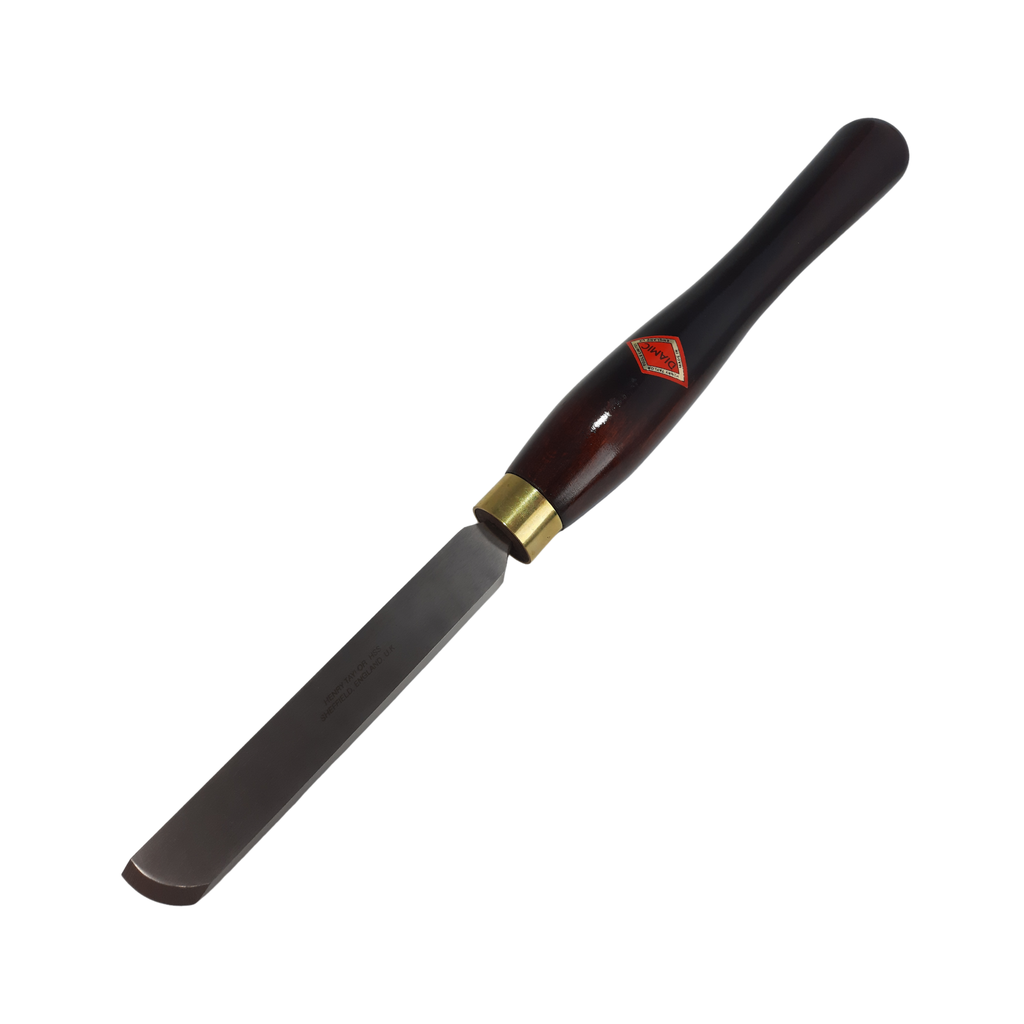 woodturning 1" skew chisel with high speed steel blade and wooden handle on a white background